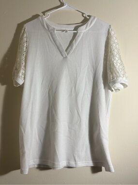 Women's White Cueply Lace-Sleeve Knit Plus Size Top Size 1X